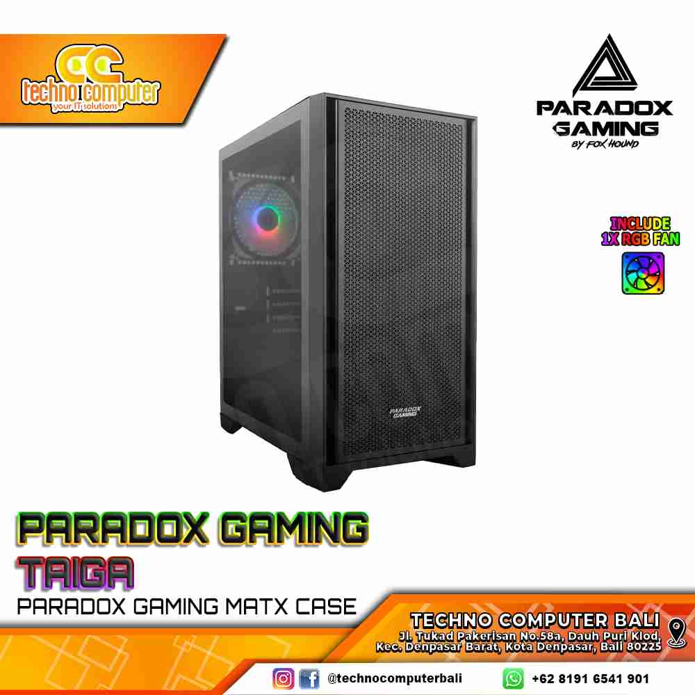 CASING PARADOX GAMING TAIGA - Mid Tower mATX Case Tempered Glass (Free 1x RGB Fan)