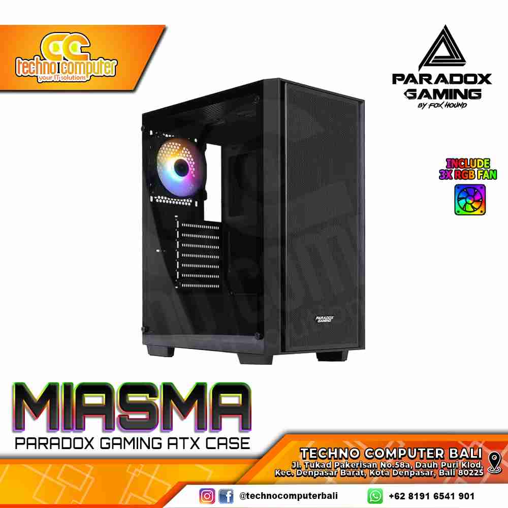 CASING PARADOX GAMING MIASMA - Mid Tower ATX Case Tempered Glass (Free 1x RGB Fan)