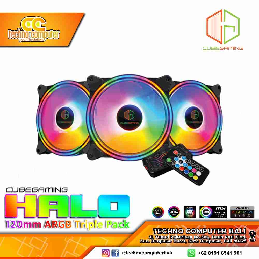FAN CASING CUBE GAMING HALO - 120mm Triple Pack ARGB with Remote Controller
