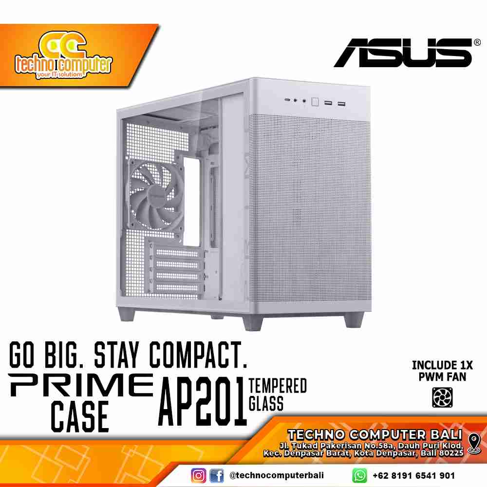 CASING ASUS PRIME AP201 TG White - Small Tower mATX Tempered Glass Case (Free 1x Fan)