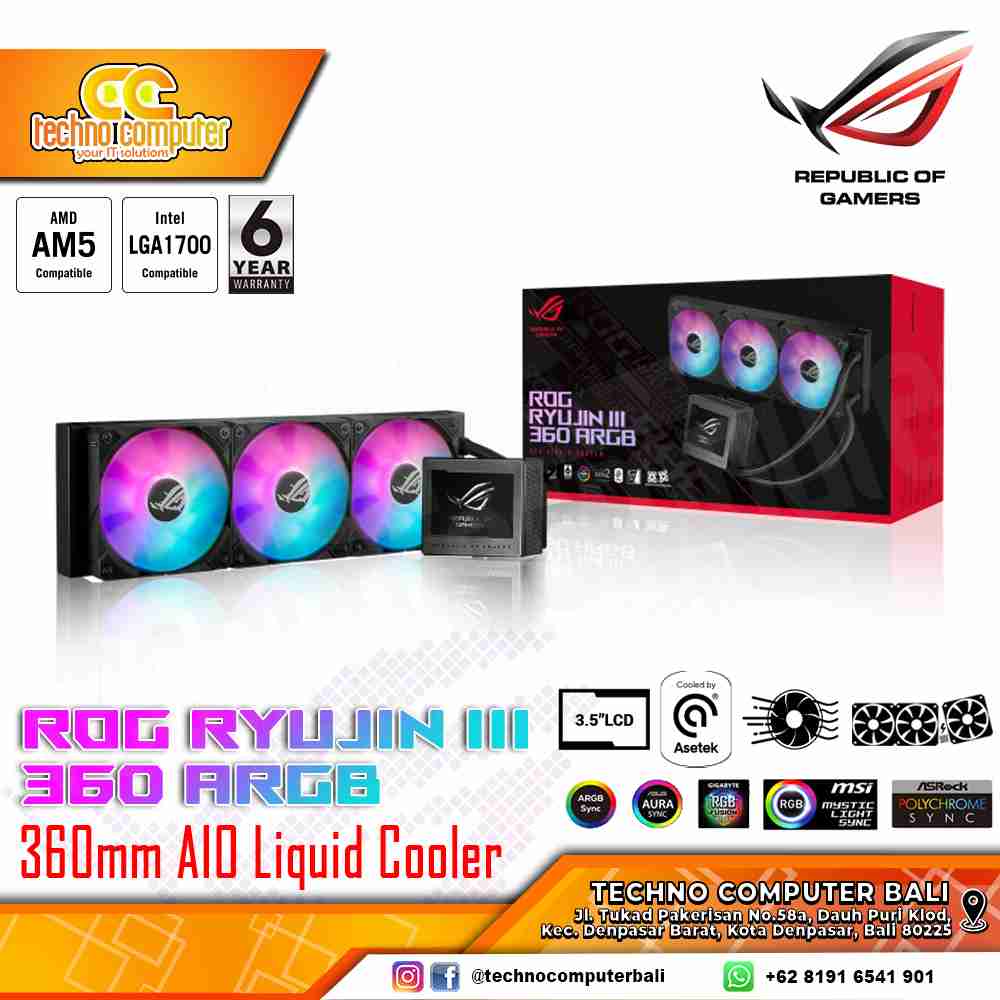ASUS ROG RYUJIN III 360 ARGB Black with 3.5inch LCD Display - CPU Cooler - 360mm AIO Liquid Cooler