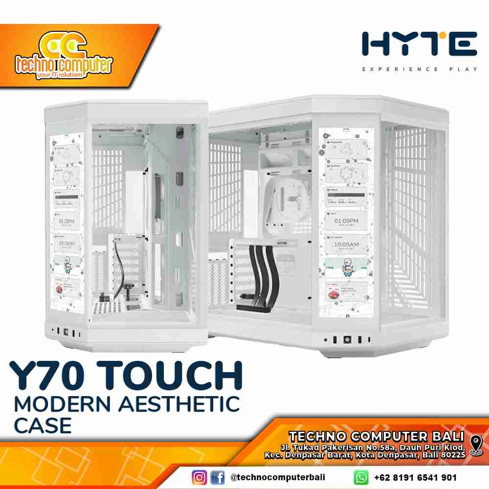 CASING HYTE Y70 Touch Snow - Modern Aesthetic Mid Tower ATX Case Tempered Glass