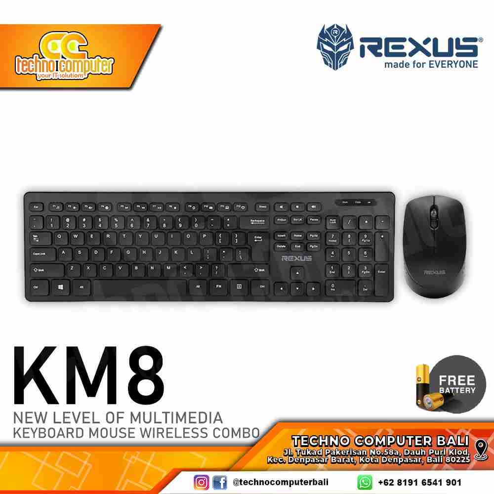 REXUS KM8 Combo Wireless Black - Office Keyboard & Mouse Wireless