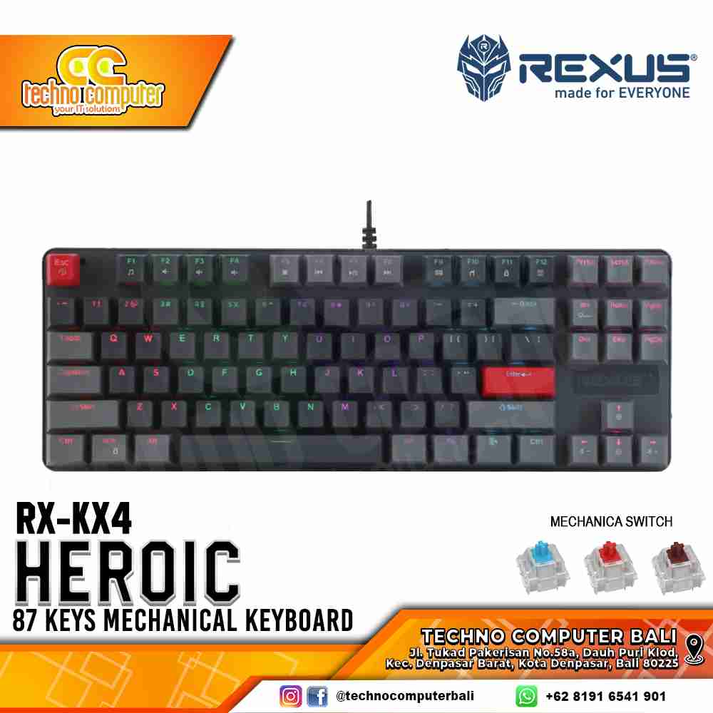 REXUS HEROIC KX4 Black/Grey - Mechanical Blue Switch - Gaming Keyboard
