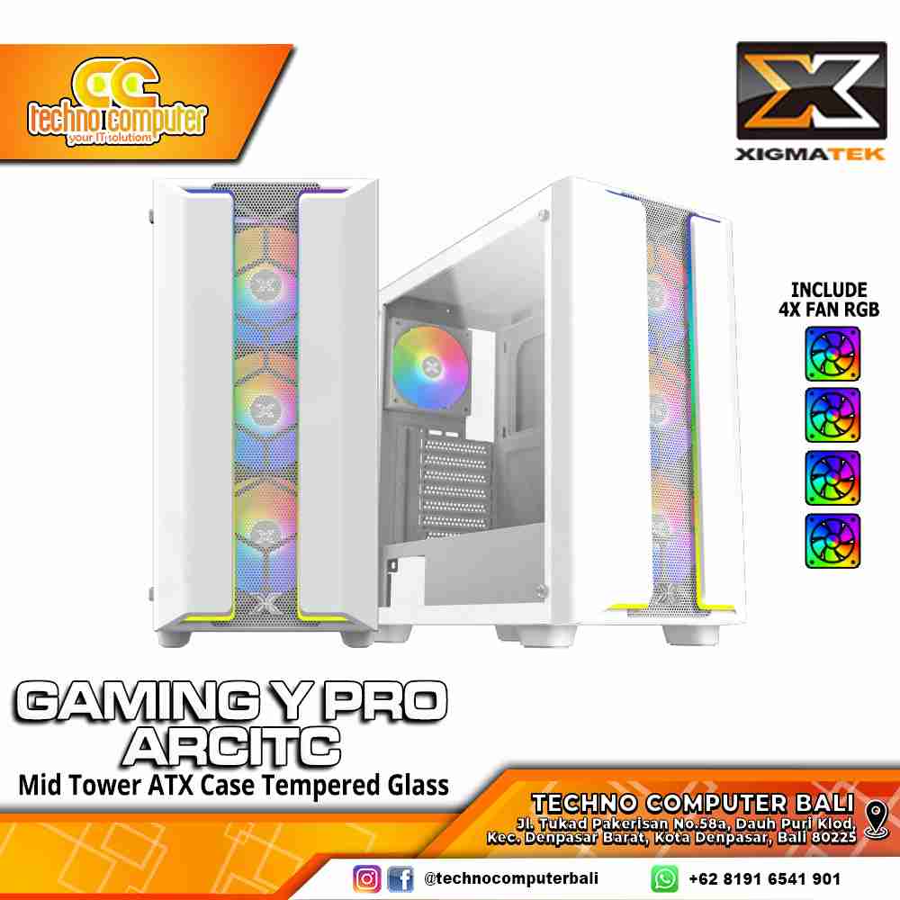 CASING XIGMATEK GAMING Y PRO Arctic - Mid Tower ATX Case Tempered Glass (Free 4x RGB Fan)