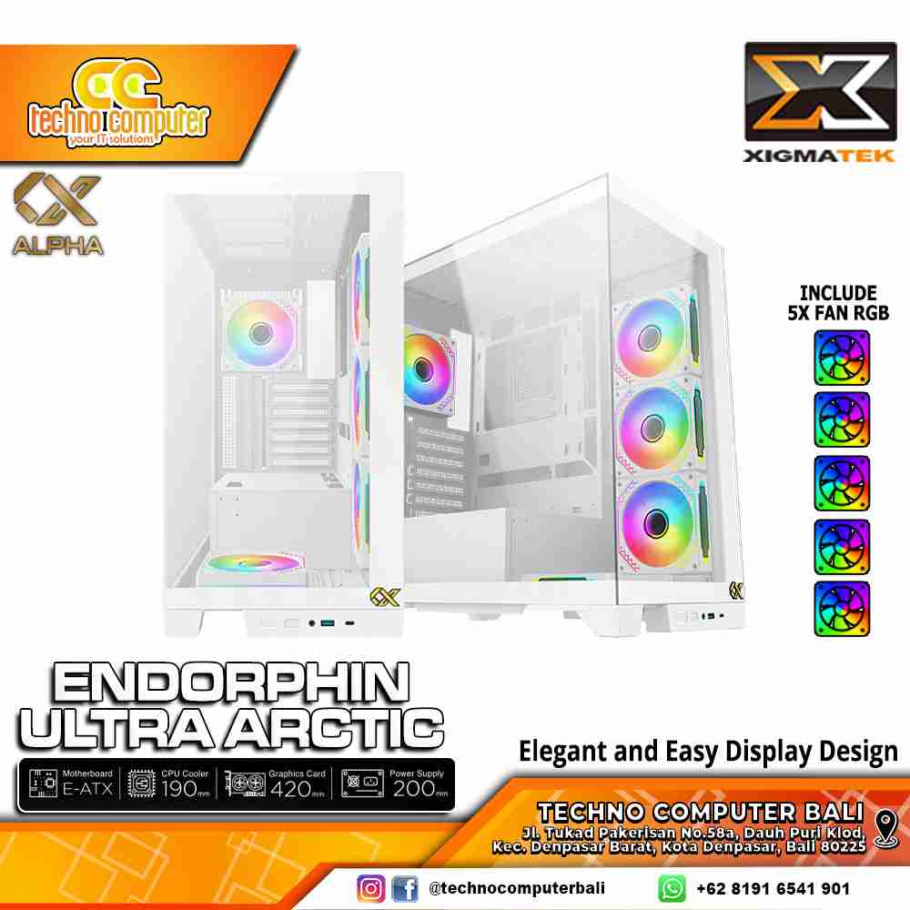 CASING XIGMATEK ENDORPHIN ULTRA Artict - Mid Tower ATX Case Tempered Glass (Free 5x RGB Fan)