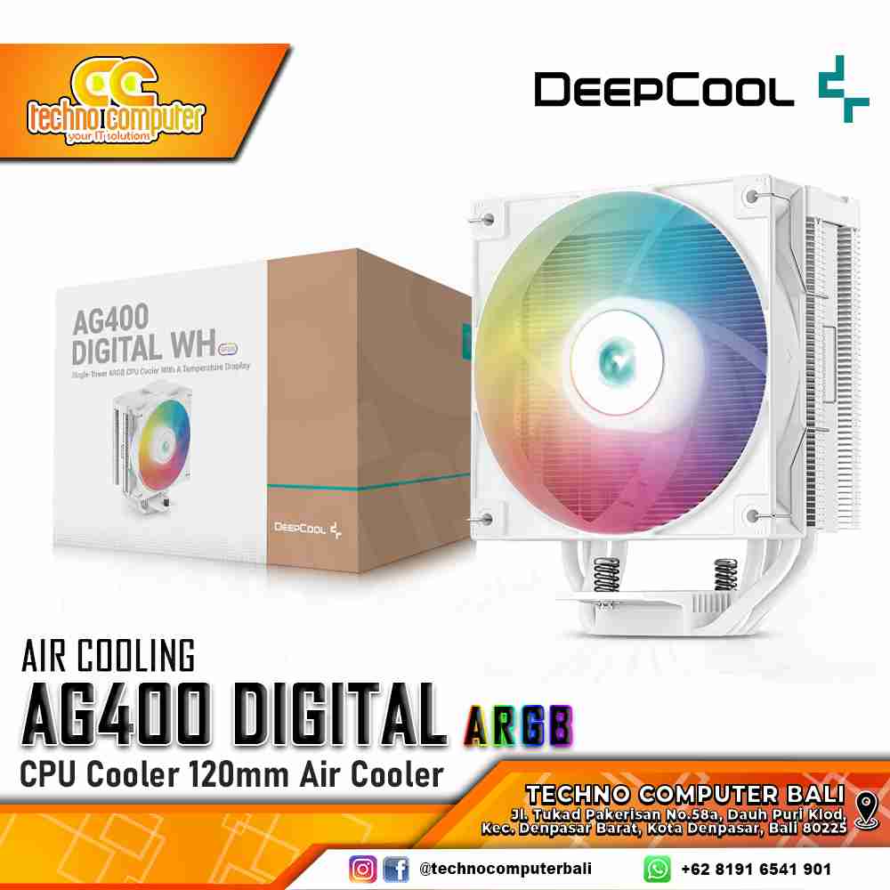 DEEPCOOL AG400 DIGITAL ARGB White - CPU Cooler - 120mm Air Cooler