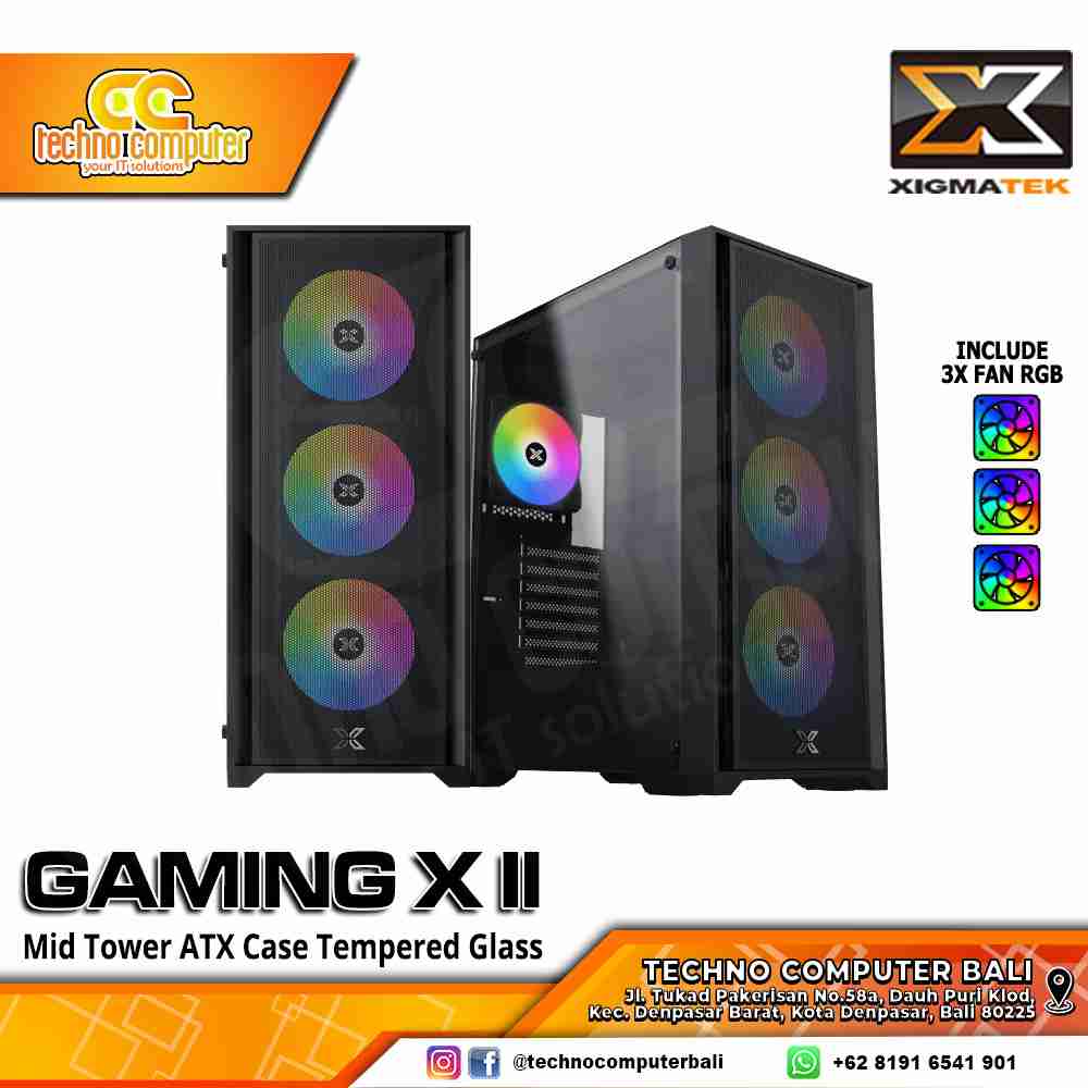 CASING XIGMATEK GAMING X II 3F Black - Mid Tower E-ATX Case Tempered Glass (Free 3x RGB Fan)