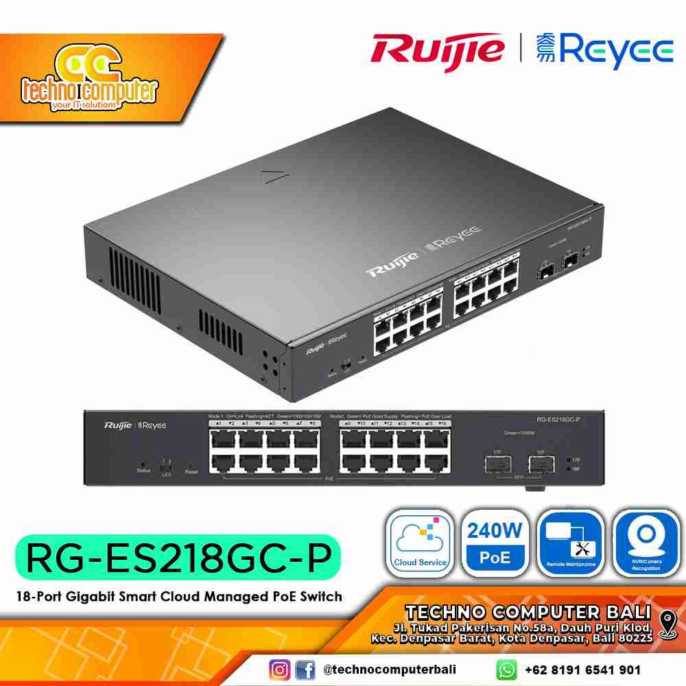 SWITCH POE RUIJIE/REYEE RG-ES218GC-P 18-Port Gigabit Smart Cloud Managed PoE Switch