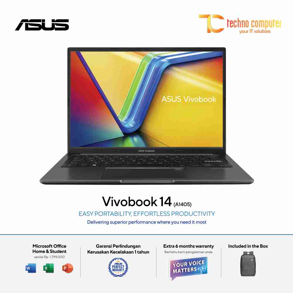 ASUS Vivobook 14 [A1405ZA-VIPS351] Core i3-1215U/RAM 8GB/SSD 512GB/Win11 + OHS 2021