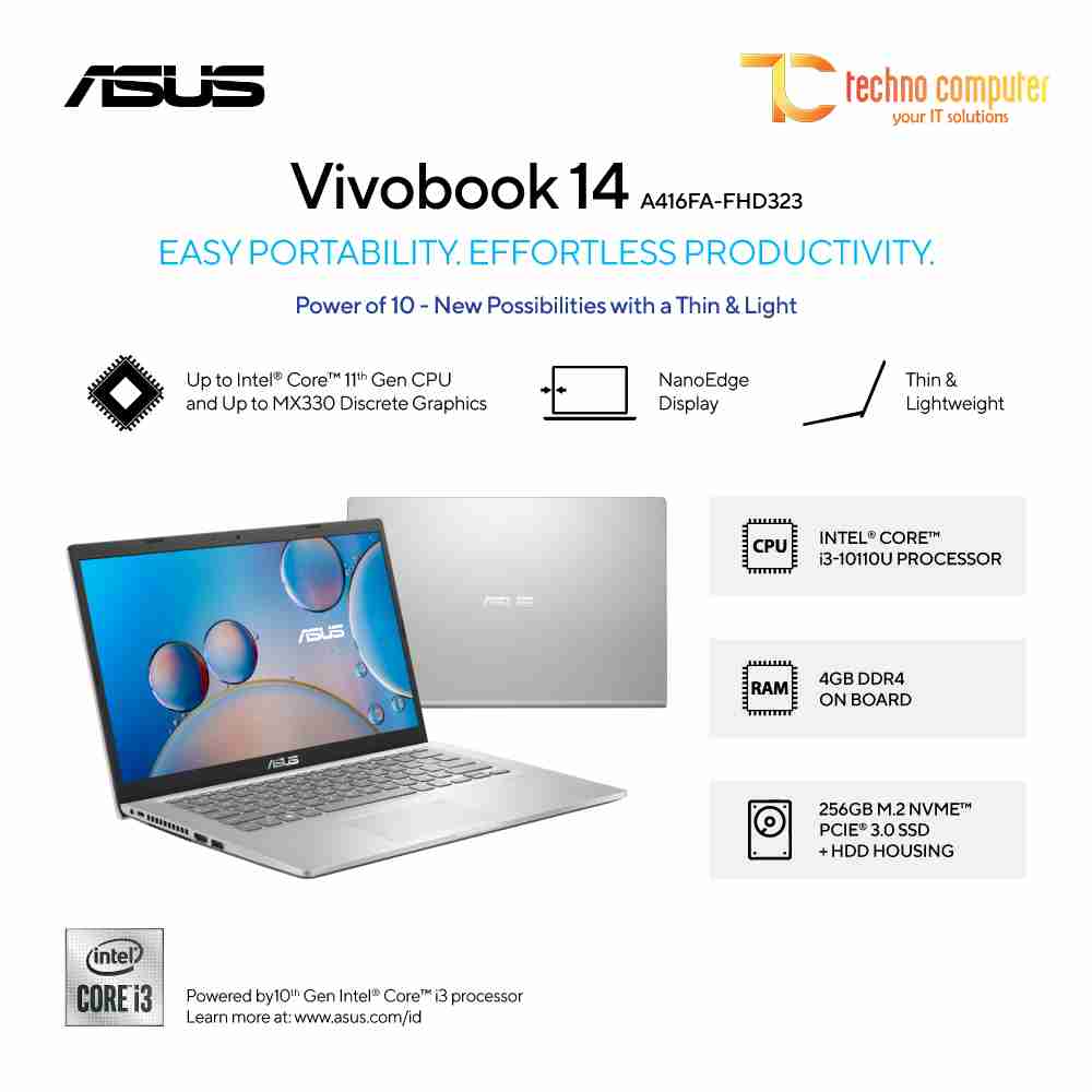 ASUS VivoBook 14 [A416KA-FHD422] Celeron N4500/RAM 4GB/SSD 256GB/Intel UHD 600/Win11
