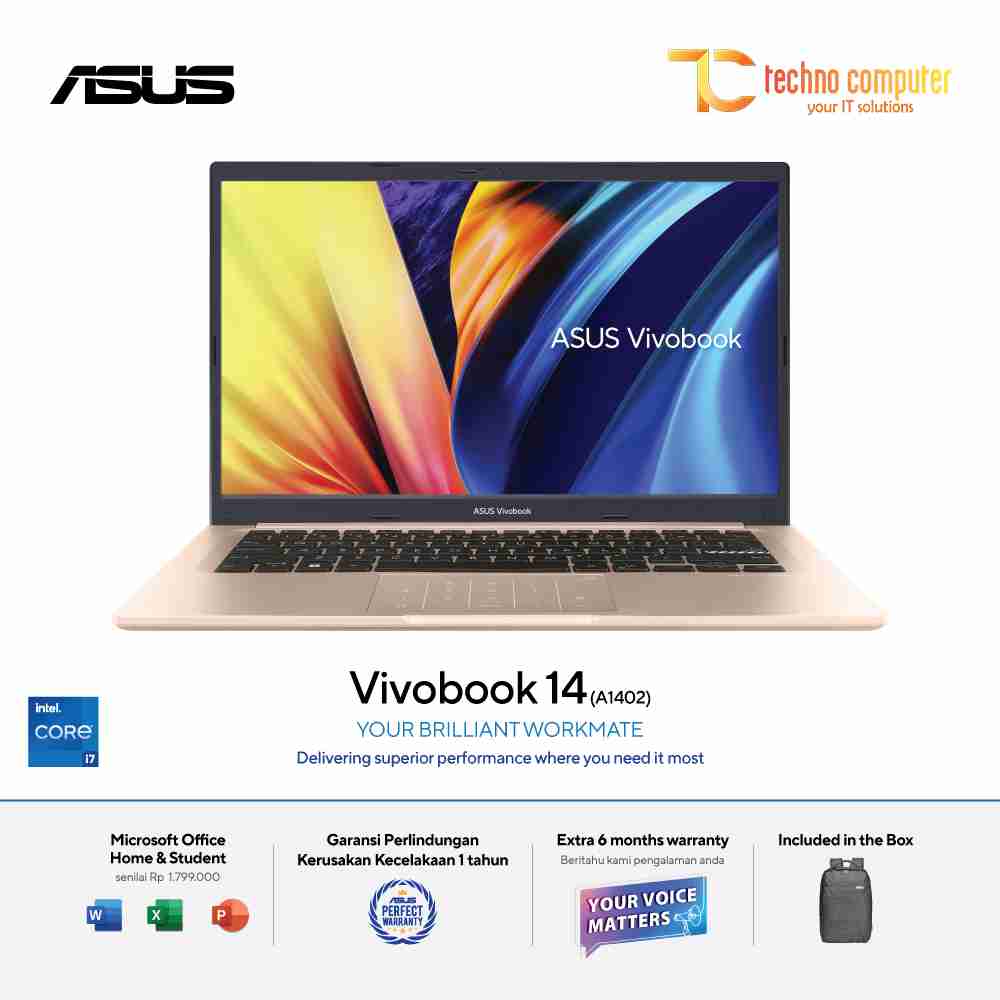 ASUS Vivobook 14 [A1402ZA-VIPS752] Core i7-1260P/RAM 8GB/SSD 512GB/Intel Iris Xe/Win11 + OHS 2021