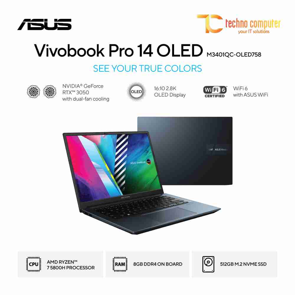 ASUS VivoBook Pro 14 OLED [M3401QC-OLED758] AMD Ryzen 7 5800H/RAM 8GB/SSD 512GB/RTX 3050/W11
