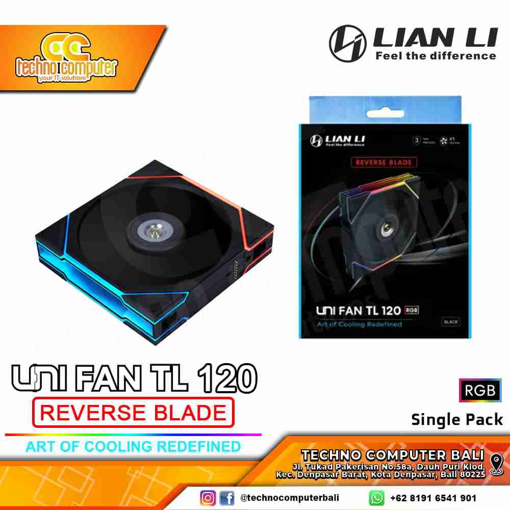FAN CASING LIAN LI UNI FAN TL 120 REVERSE BLADE BLACK - 120mm Single Pack ARGB Fan