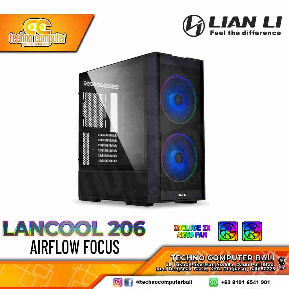 CASING LIAN LI LANCOOL 206 RGB Black - Mid Tower ATX Case Tempered Glass (Free 2x ARGB Fan)