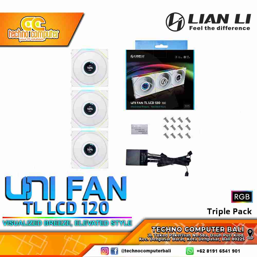 FAN CASING LIAN LI UNI FAN TL LCD 120 WHITE - 120mm Triple Pack ARGB Fan with Controller