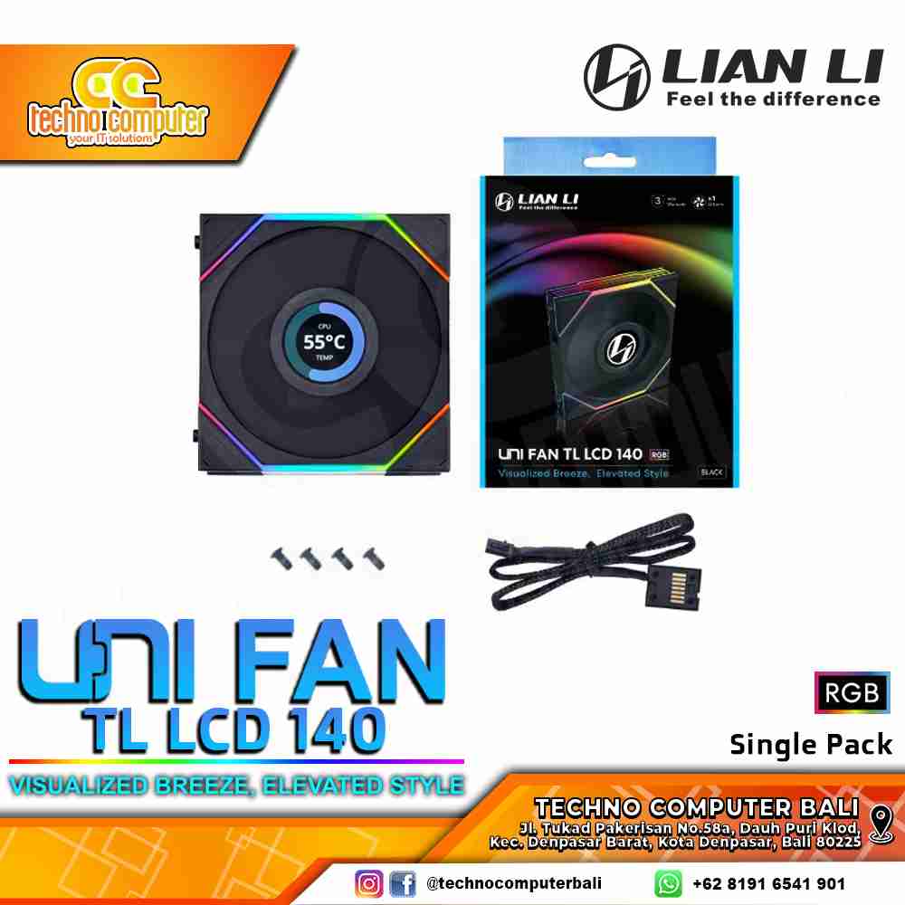 FAN CASING LIAN LI UNI FAN TL LCD 140 BLACK - 140mm Single Pack ARGB Fan