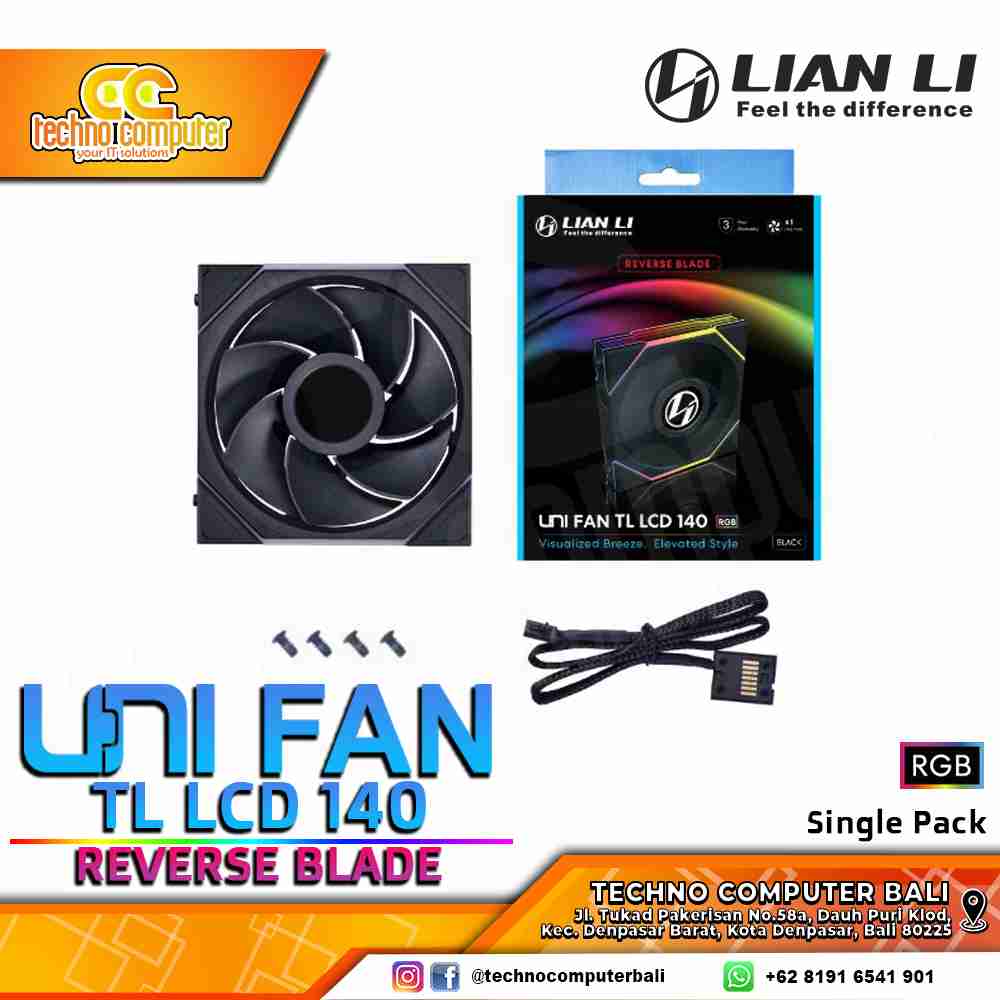 FAN CASING LIAN LI UNI FAN TL LCD 140 REVERSE BLADE BLACK - 140mm Single Pack ARGB Fan