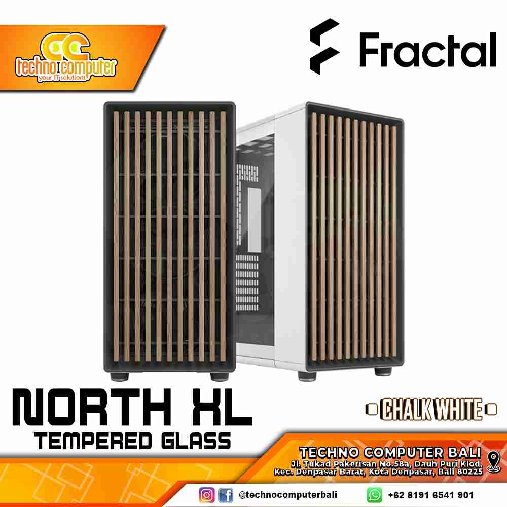 CASING FRACTAL Design NORTH XL Chalk White TG - Mid Tower E-ATX Case Tempered Glass (Free 3x Fan)