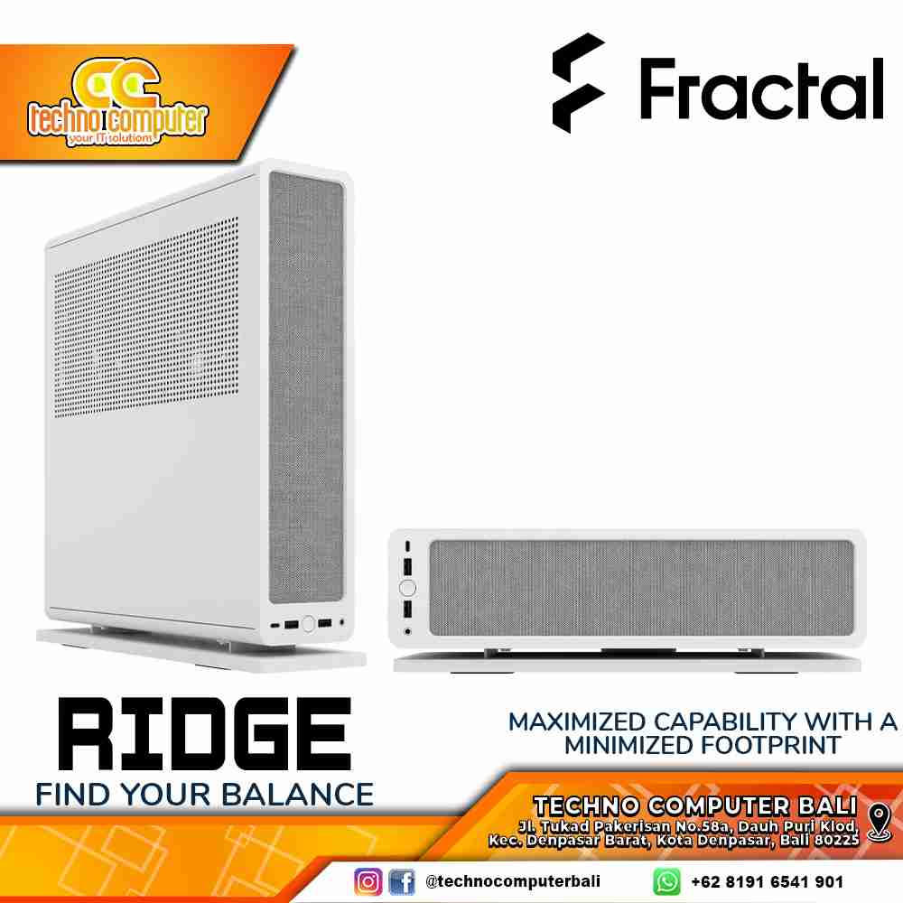 CASING FRACTAL Design RIDGE (PCIe 4.0) White - Mini Tower mITX Case (Free 2x Fan)