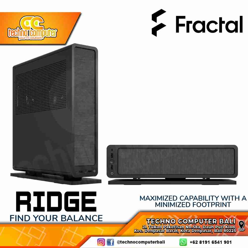 CASING FRACTAL Design RIDGE (PCIe 4.0) Black - Mini Tower mITX Case (Free 2x Fan)