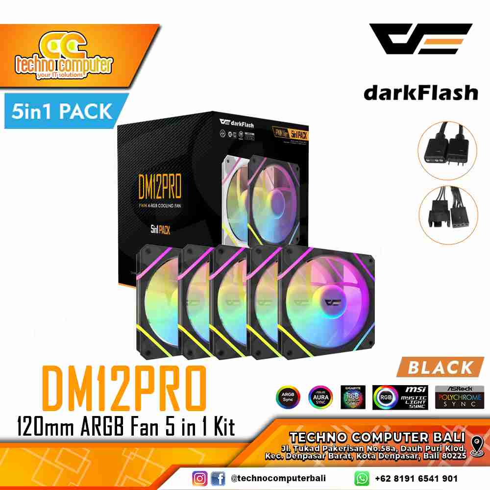 FAN CASING DARKFLASH DM12 PRO ARGB BLACK - 120mm 5in1 Pack ARGB Fan