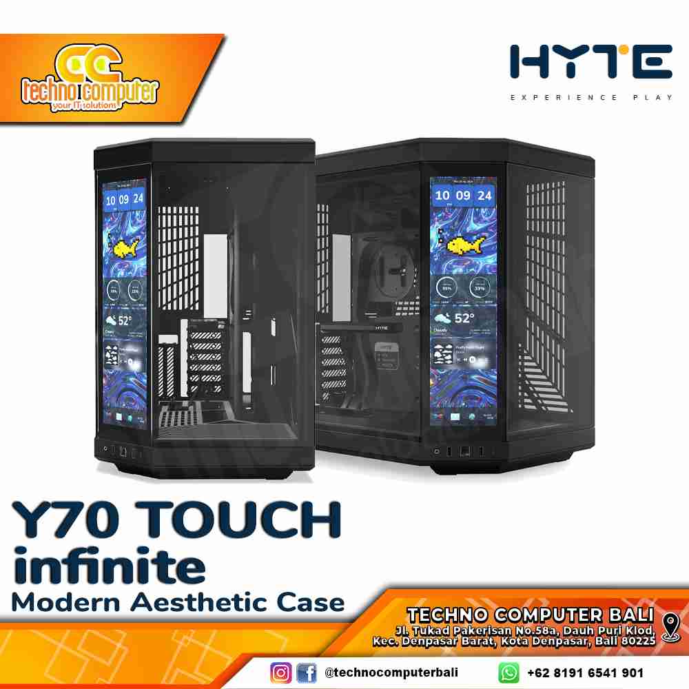 CASING HYTE Y70 Touch Infinite Black - Modern Aesthetic Mid Tower ATX Case Tempered Glass