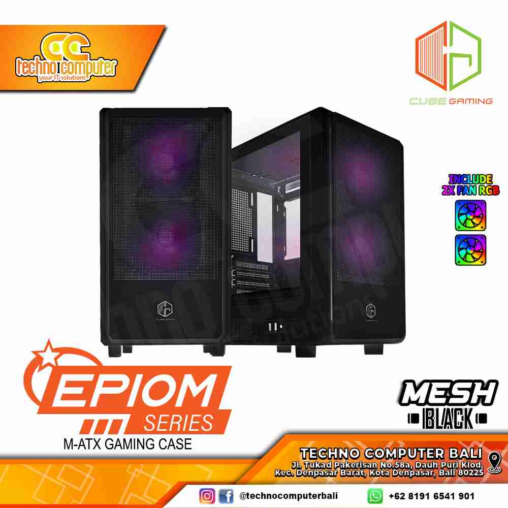 CASING CUBE GAMING EPIOM Mesh Black - Mid Tower mATX Case Mesh (Free 2x RGB Fan)