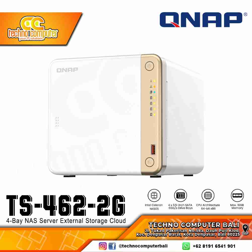 QNAP TS-462-2G | 4-Bay, 2.5GbE, Intel CPU, 2GB RAM, M.2 Slots, PCIe Slot, Home NAS