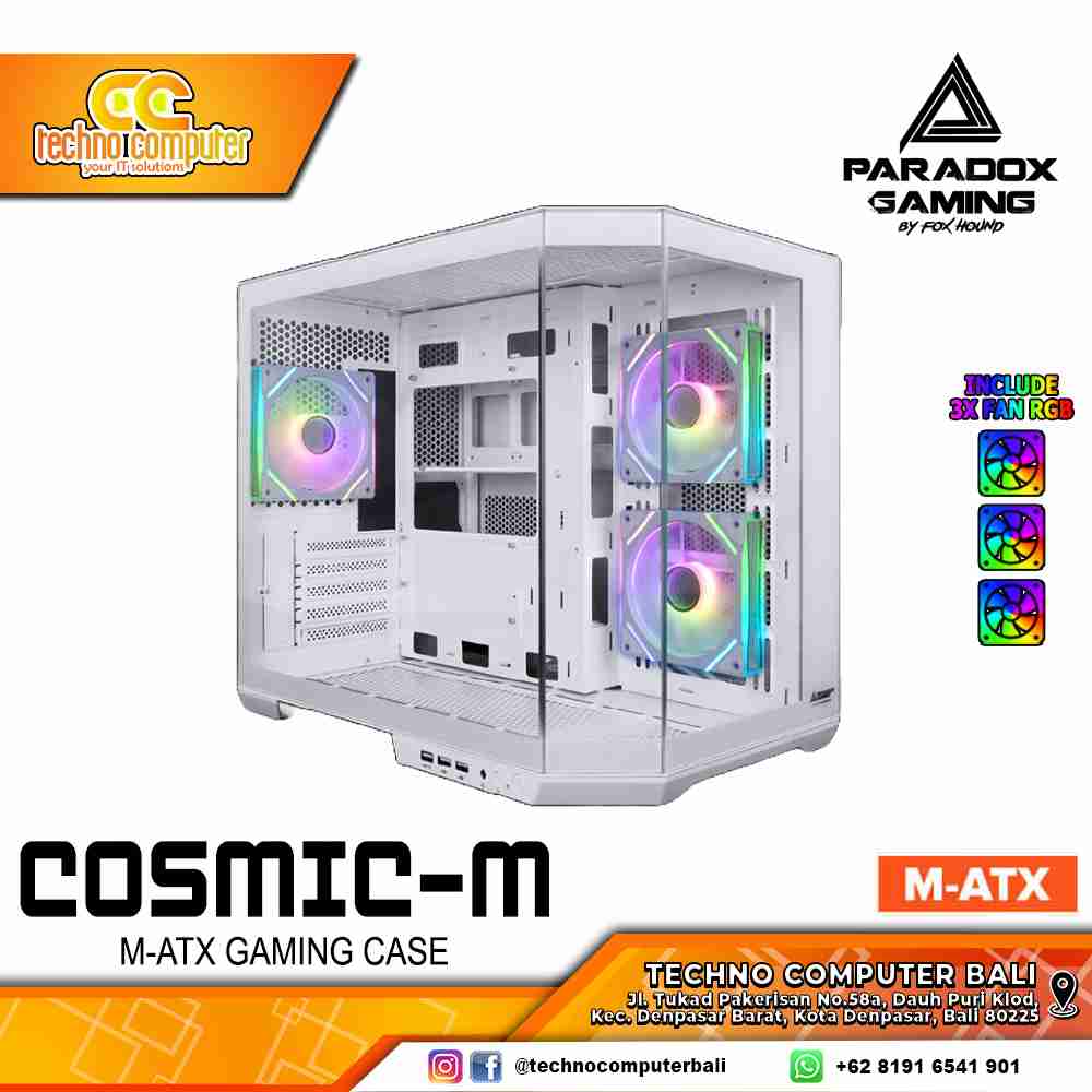 CASING PARADOX GAMING COSMIC-M White - Mid Tower mATX Case Tempered Glass (Free 3x ARGB Fan)