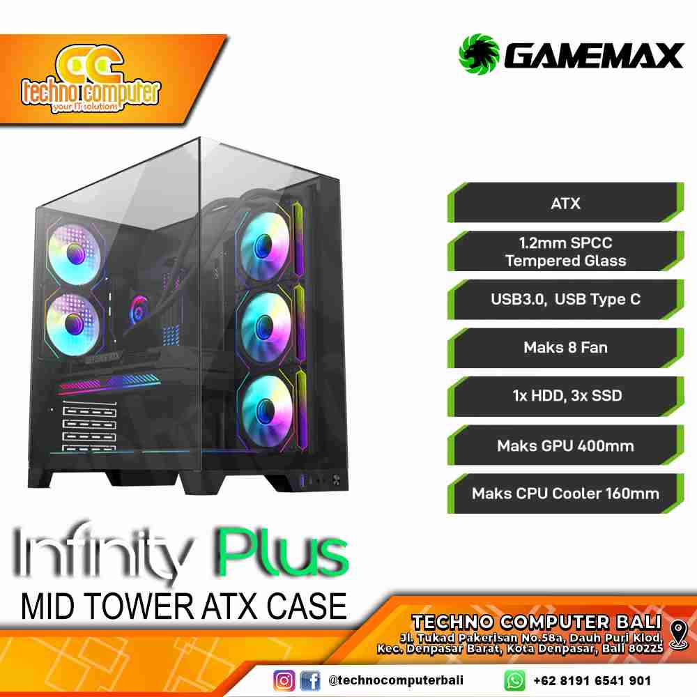 CASING GAMEMAX INFINITY PLUS Black - Mid Tower ATX Case Tempered Glass