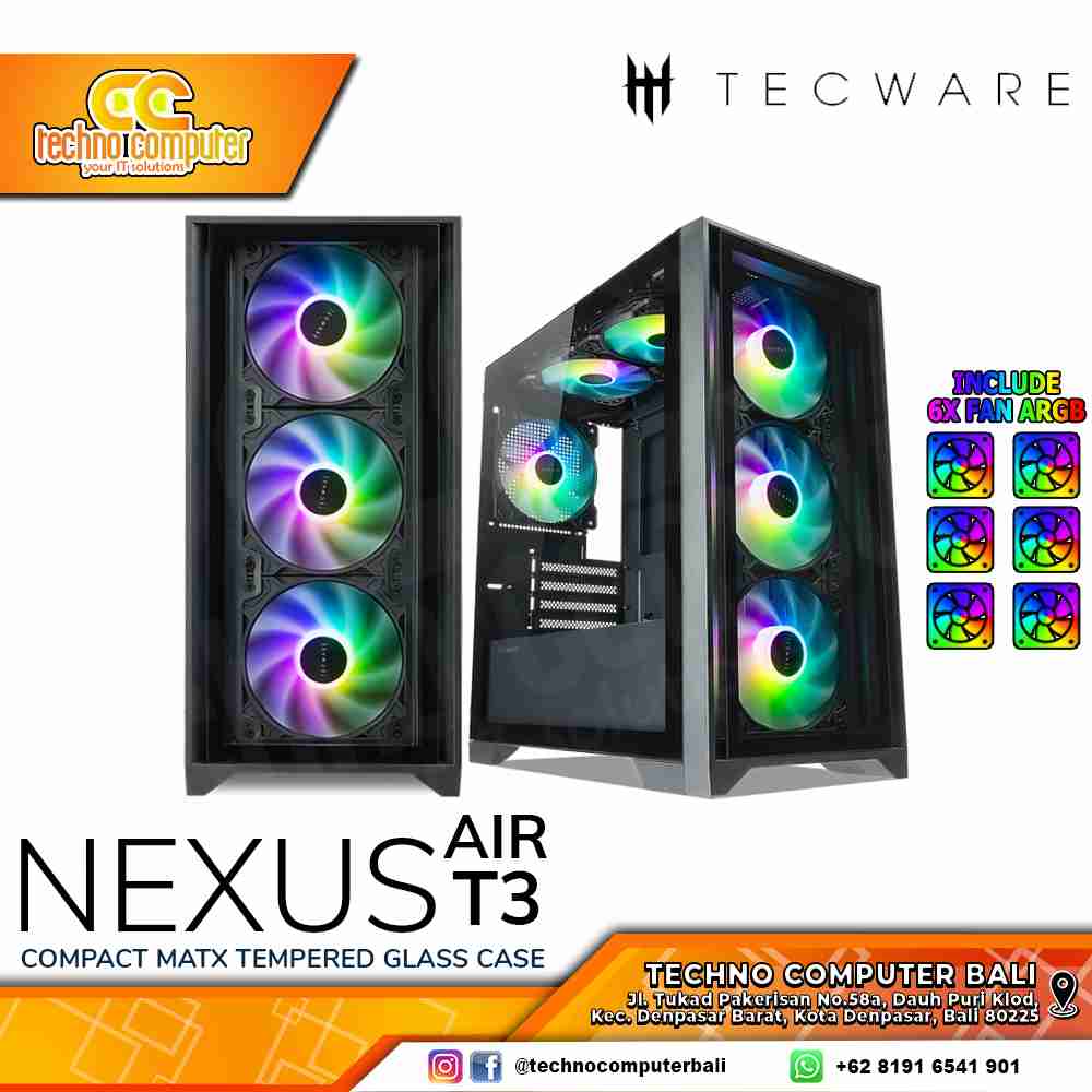 CASING TECWARE NEXUS AIR T3 - Mid Tower mATX Case (Free 6x ARGB Fan)