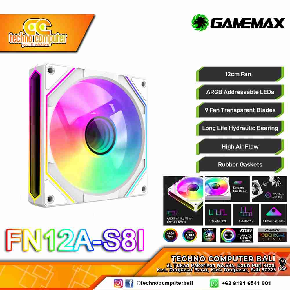 FAN CASING GAMEMAX FN12A-S8I WHITE - 120mm Single Pack ARGB Fan