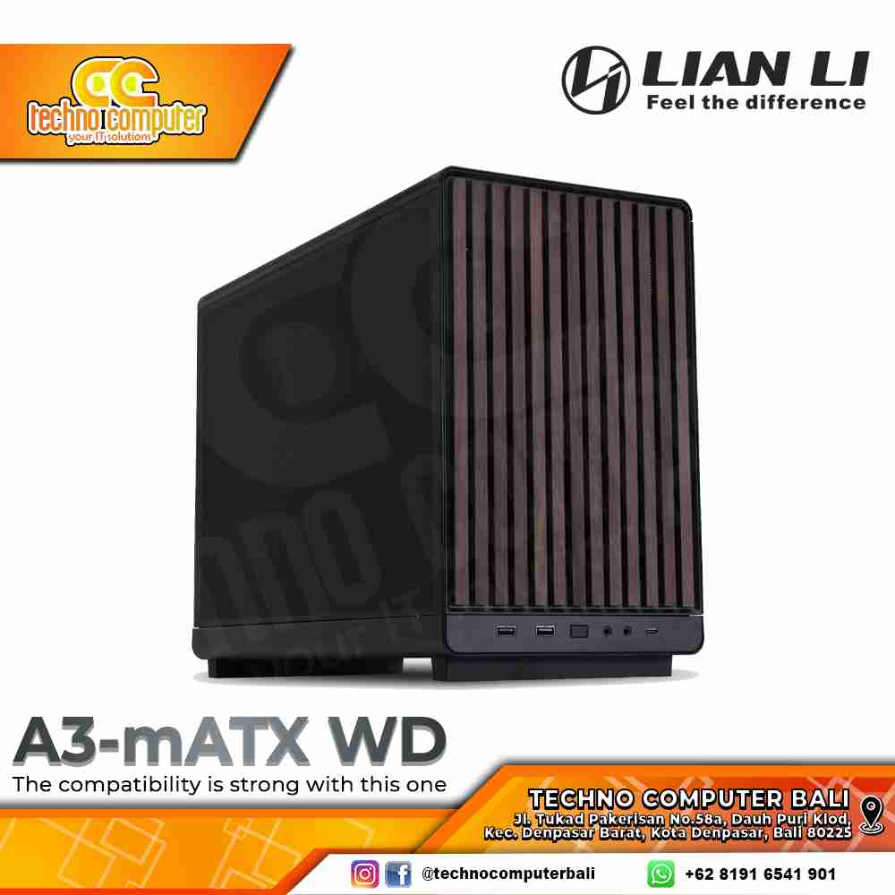 CASING LIAN LI A3-mATX-WD Black - Mini Tower Steel Mesh mATX Case