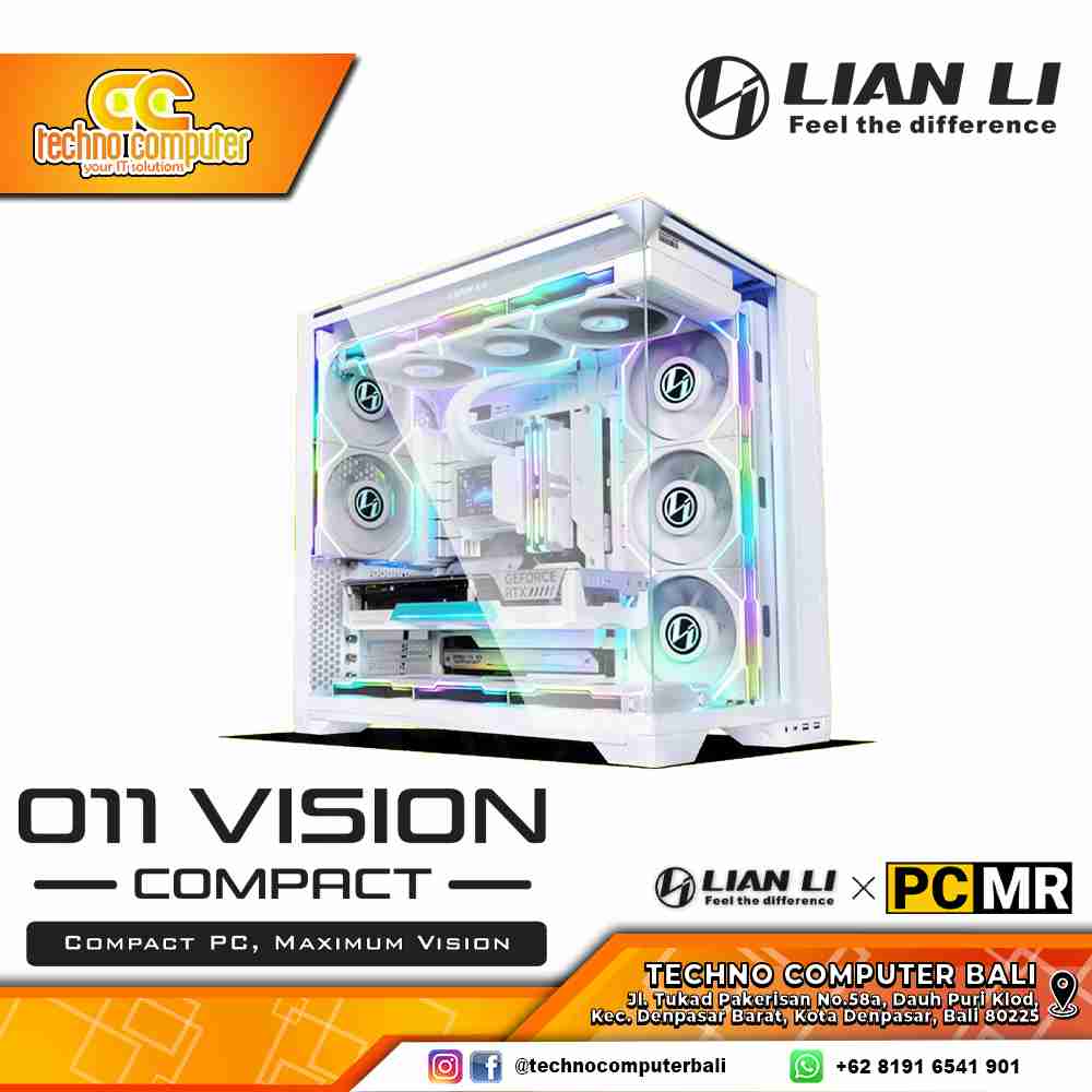 CASING LIAN LI O11 VISION Compact White - Tower ATX Case Collaboration with PCMR 3 Side Tempered Gla