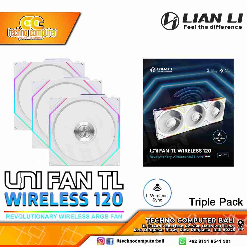 FAN CASING LIAN LI UNI FAN TL 120 Wireless White - 120mm Triple Pack ARGB Fan