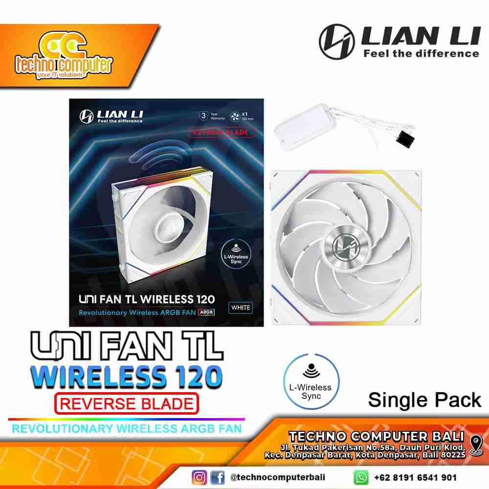 FAN CASING LIAN LI UNI FAN TL 120 REVERSE BLADE Wireless White - 120mm Single Pack ARGB Fan