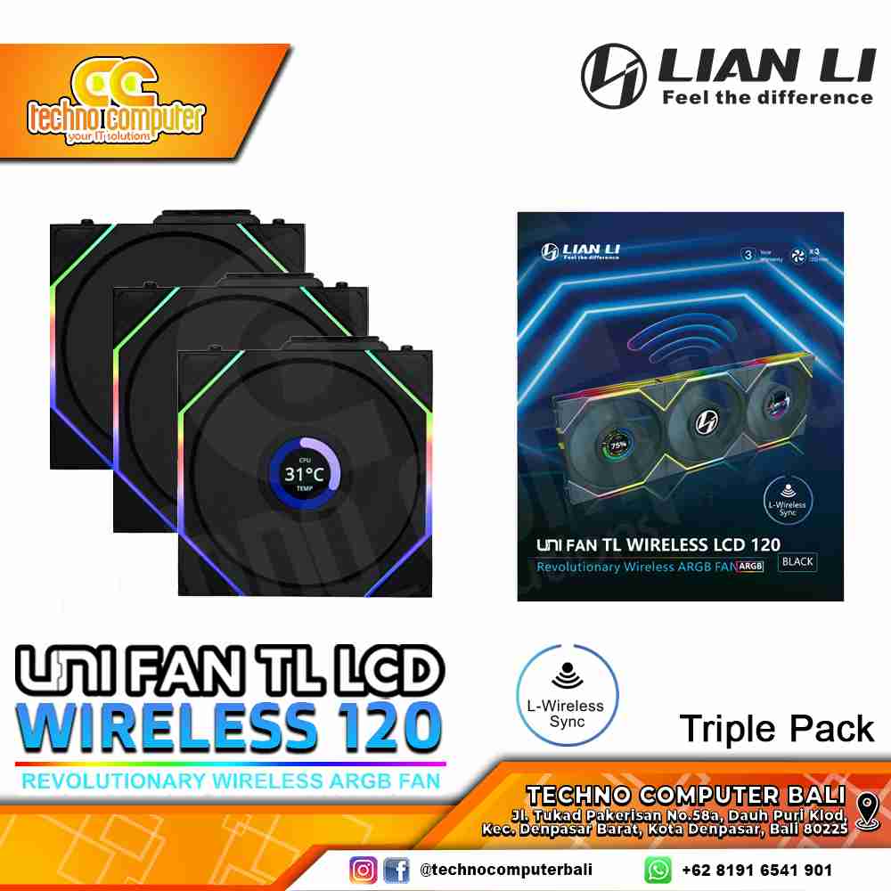 FAN CASING LIAN LI UNI FAN TL LCD 120 Wireless Black - 120mm Triple Pack ARGB Fan