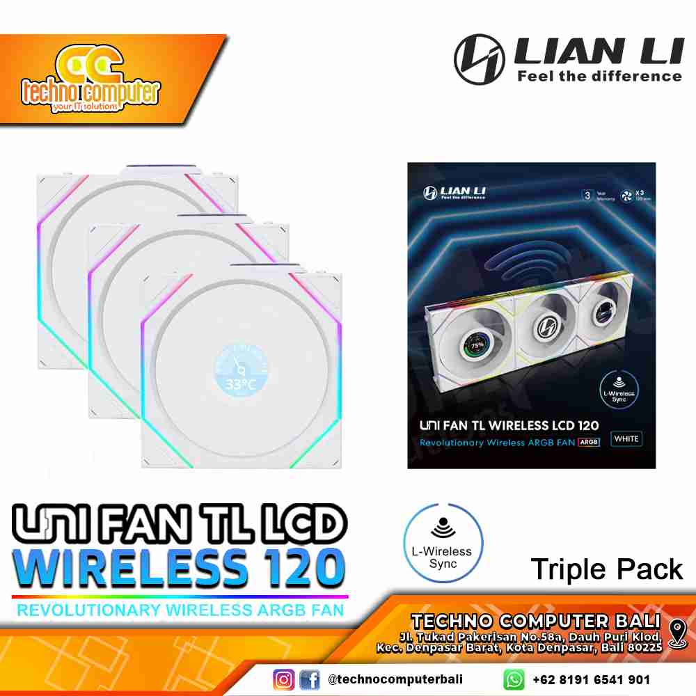 FAN CASING LIAN LI UNI FAN TL LCD 120 Wireless White - 120mm Triple Pack ARGB Fan