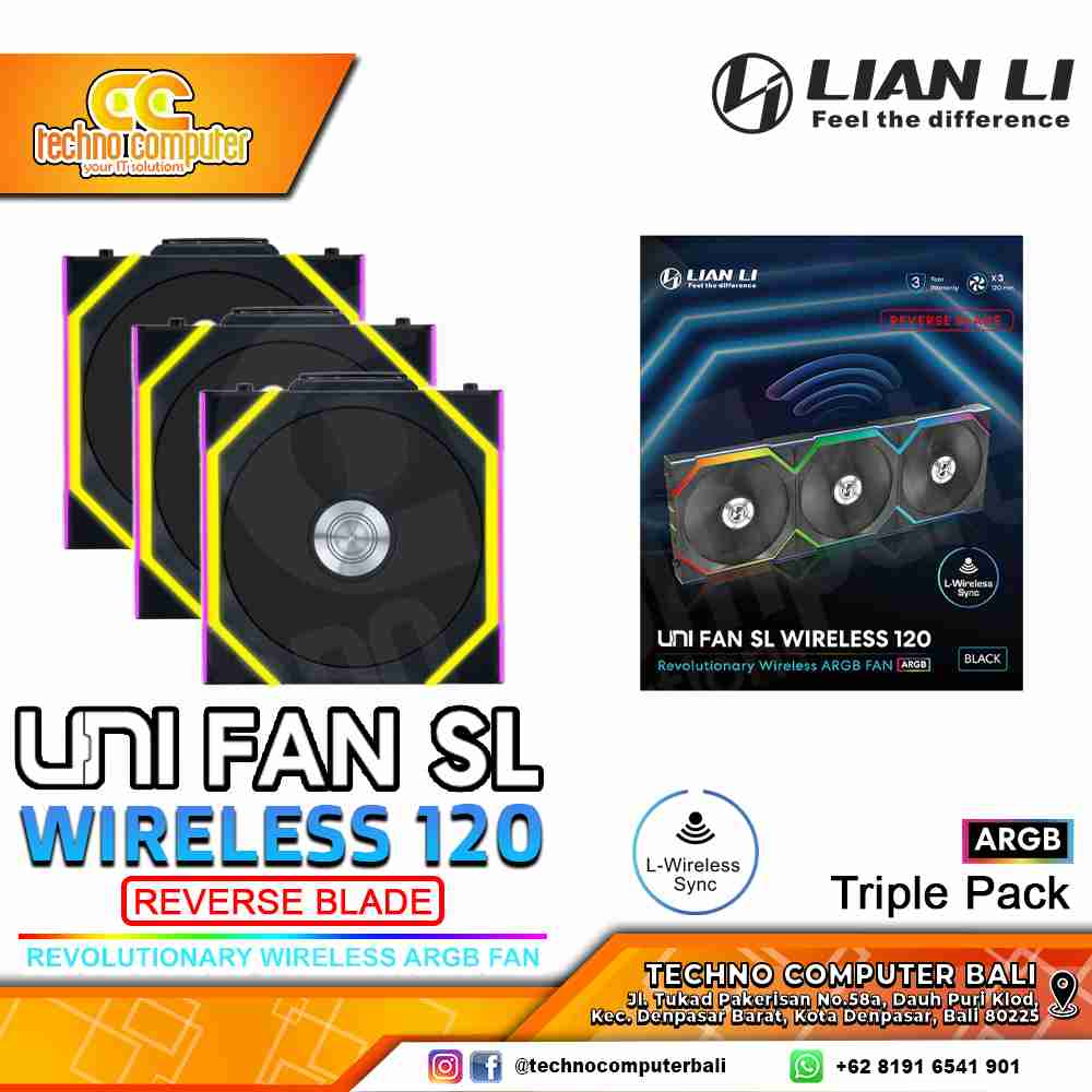 FAN CASING LIAN LI UNI FAN SL 120 REVERSE BLADE Wireless Black - 120mm Triple Pack ARGB Fan