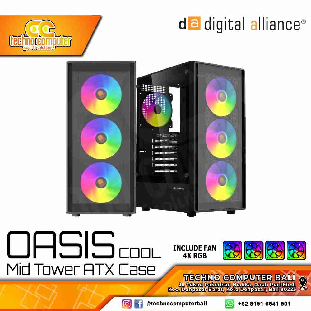 CASING DA OASIS COOL - Mid Tower ATX Case Tempered Glass (Free 4x ARGB Fan)