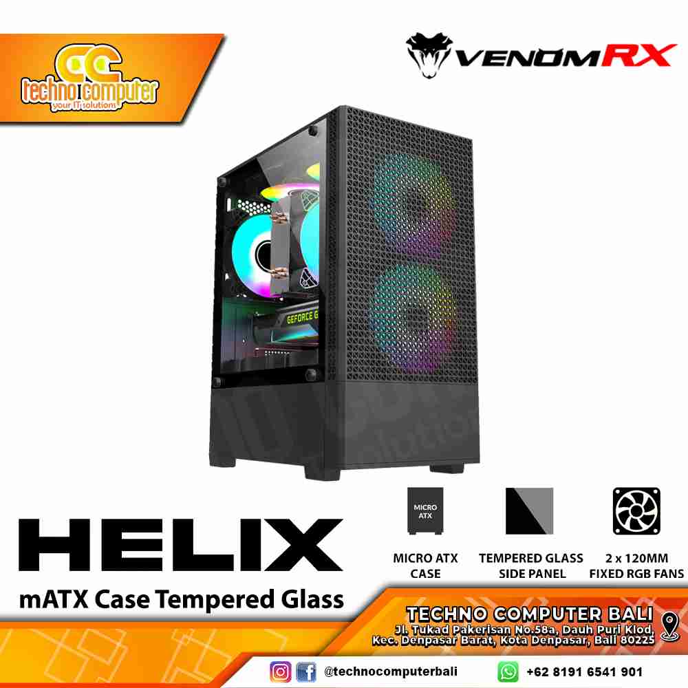 CASING VENOMRX HELIX- Mid Tower mATX Case Tempered Glass (Free 2x RGB Fan)