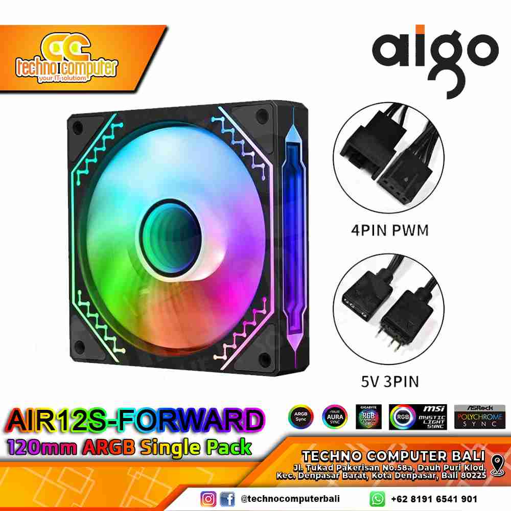 FAN CASING AIGO AIR12S BLACK - 120mm Single Pack ARGB Fan