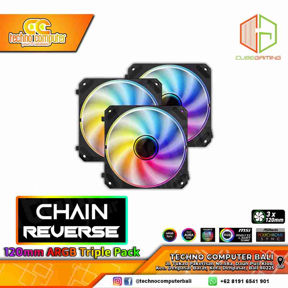 FAN CASING CUBE GAMING CHAIN REVERSE BLADE BLACK - 120mm Triple Pack ARGB Fan