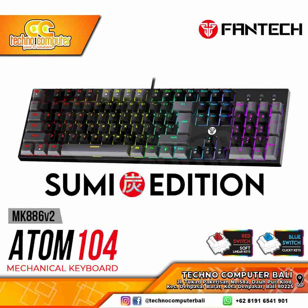 FANTECH ATOM104 MK886V2 Sumi Edition Black - Mechanical Blue Switch - Gaming Keyboard