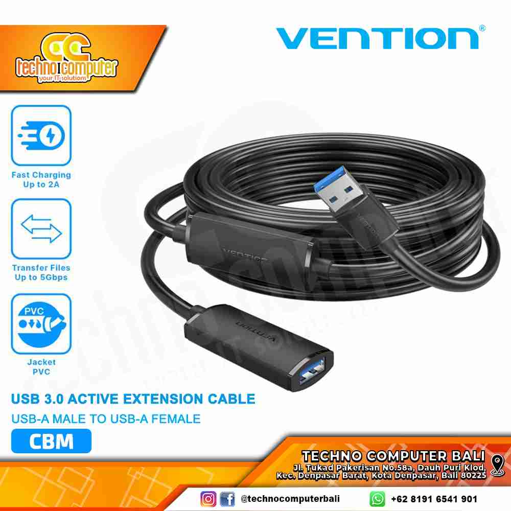 VENTION Kabel USB Extension Active USB 3.0 Male to Female with Type C Power Supply - CBM 10M