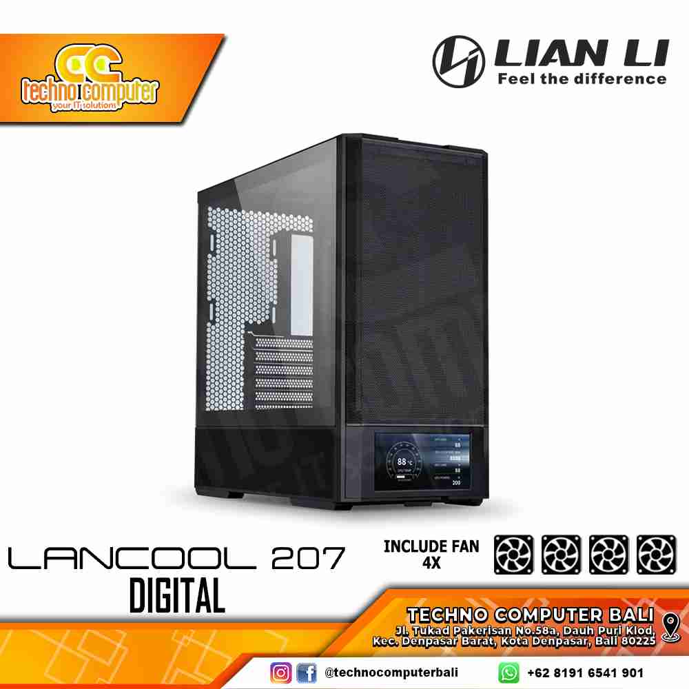 CASING LIAN LI LANCOOL 207 Digital Black - Mid Tower ATX Case Tempered Glass (Free 4x Fan)