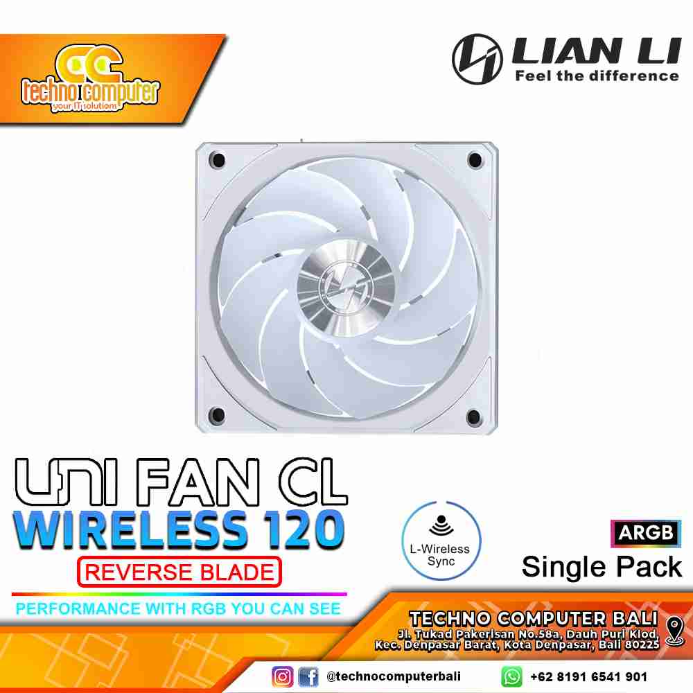 FAN CASING LIAN LI UNI FAN CL Wireless 120 REVERSE BLADE White - 120mm Single Pack ARGB Fan