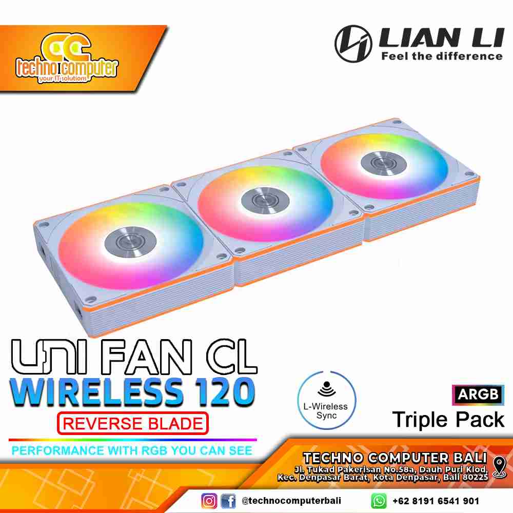 FAN CASING LIAN LI UNI FAN CL Wireless 120 REVERSE BLADE White - 120mm Triple Pack ARGB Fan