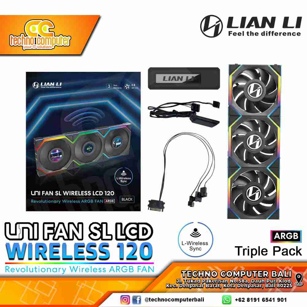 FAN CASING LIAN LI UNI FAN SL LCD Wireless 120 Black - 120mm Triple Pack ARGB Fan With Controller